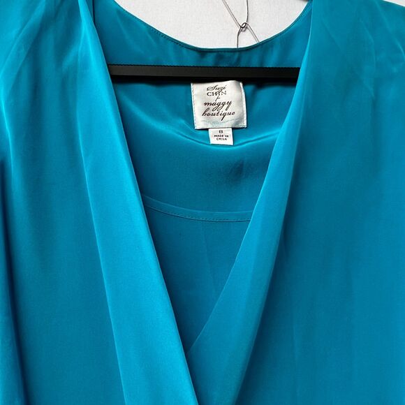 Suzi Chin Maggy Boutique 100% Silk Blue Color Blocked Draped Sleeveless Dress 8 - Picture 6 of 11